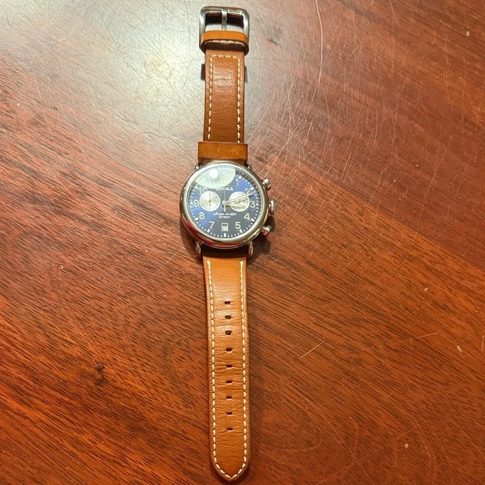 Shinola Silver and Blue Chronograph Watch